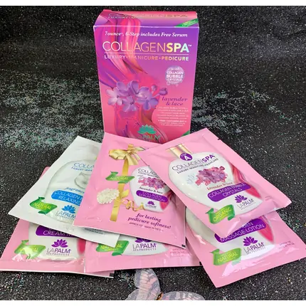 LA PALM COLLAGEN SPA MANICURE - PEDICURE 6 STEPS IN A BOX WITH SERUM LAVENDER & LACE