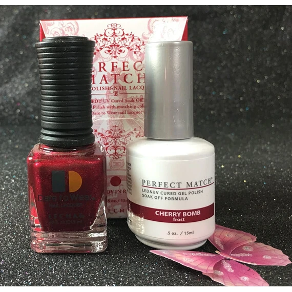 LECHAT CHERRY BOMB PERFECT MATCH GEL POLISH & NAIL LACQUER PMS190 -.5OZ/15ML LUSH REDS COLLECTION