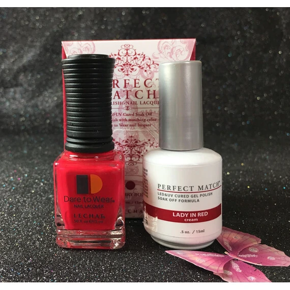 LECHAT LADY IN RED PERFECT MATCH GEL POLISH & NAIL LACQUER PMS188 -.5OZ/15ML LUSH REDS COLLECTION