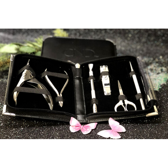 CND NAIL PROFESSIONAL MANICURE KIT 6 IMPLEMENTS WITH STYLISH BLACK ZIPPERED CASE