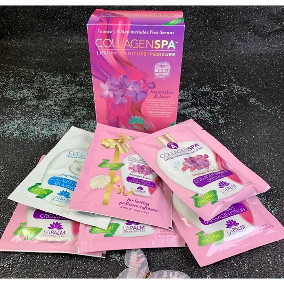 LA PALM COLLAGEN SPA MANICURE - PEDICURE 6 STEPS IN A BOX WITH SERUM LAVENDER & LACE